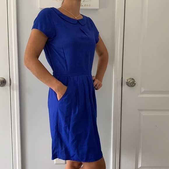 J Crew‎ Royal Blue Peter Pan Collar Dress pockets midi career or casual size 0 - Picture 10 of 10